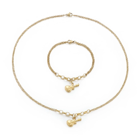Set Gioielli Con Ciondolo A Chitarra Acciaio Inossidabile Collana E Bracciale A Doppio Strato Catena A O Moda Donna
