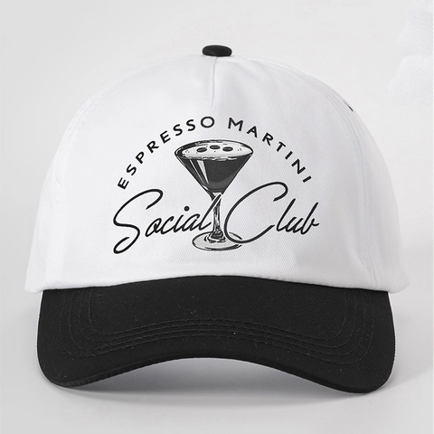 Espresso Martini Social Club Baseball Cap Cotton Retro Vintage Contrast Color Adjustable Curved Brim Sun Hat