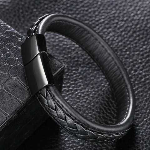 Pulsera De Cuero Trenzado Con Cierre Magnético De Acero Inoxidable 316L Joyería Vintage Tejida A Mano Para Hombres