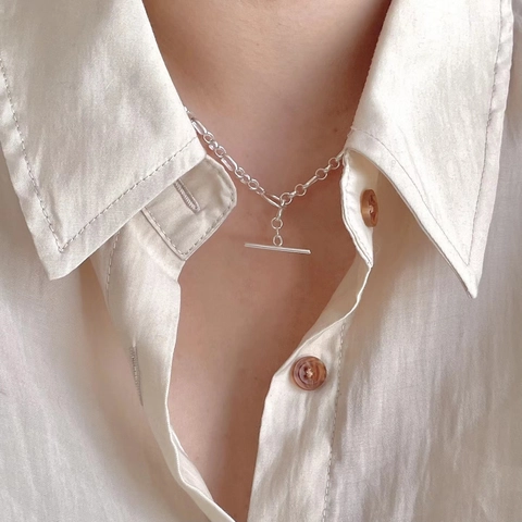 925 Sterling Silver OT Toggle Clasp Necklace Minimalist Geometric Chain Link Chic Elegant Jewelry For Women