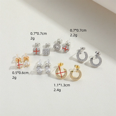 Zirkoon Koperen Oorbellen Frans Retro Geometrisch Minimalistisch Pavé Hoops Studs Glinsterende Luxe Mode-Sieraden Voor Vrouwen