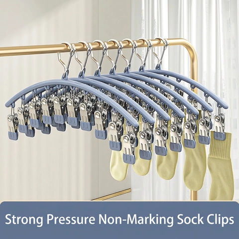 Stainless Steel Sock Drying Rack Multi-Clip Windproof Laundry Hanger Non-Marking For Underwear Space-Saving