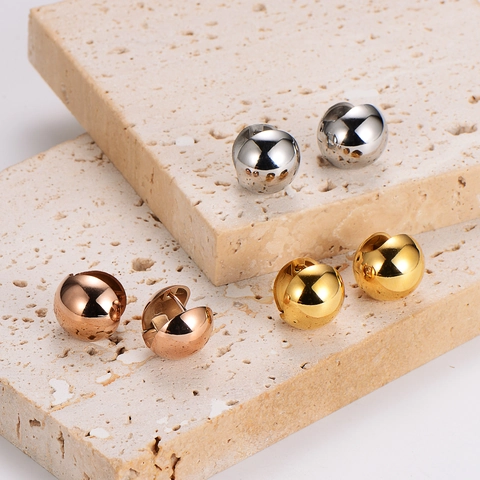 Orecchini A Cerchio Con Sfera Rotonda In Acciaio Inossidabile 304 Minimalisti Gioielli Geometrici Sferici Lucidi Da Donna