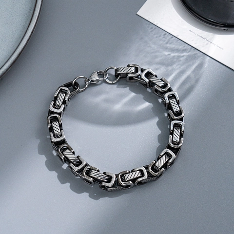Pulsera De Cadena Bizantina Para Hombre Acero Inoxidable Geométrico Pulido Retro Hip Hop Punk Joyería Regalo