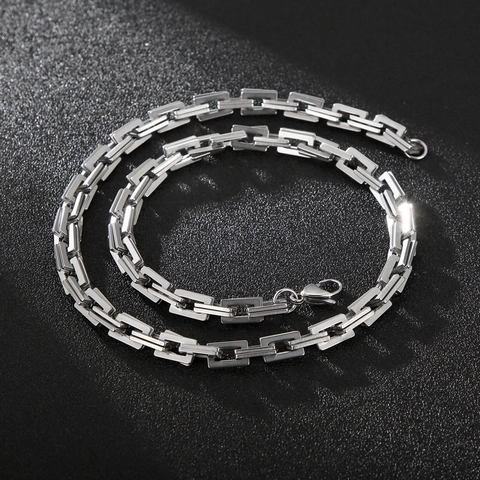 Stainless Steel Rectangular Link Chain Necklace Geometric Industrial Minimalist Polished Square Wire Jewelry For Men Women