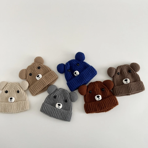 Kids Knitted Hat Warm Winter Bear Ear Cartoon Cute Beanie For Boys Girls Toddlers Soft Crochet Cap