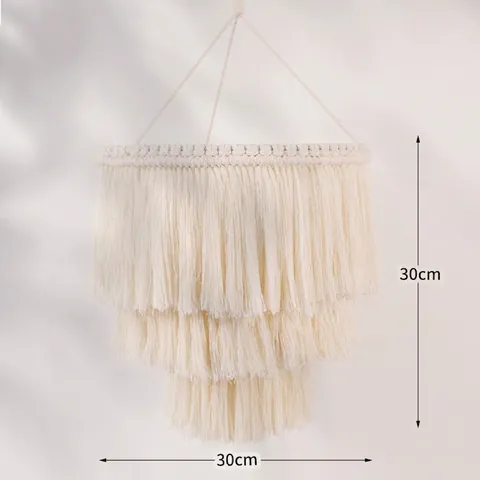 Macrame Lampenschirm Handgewebtes Baumwollseil Boho Pendelleuchte Abdeckung Dreistufige Quasten Fransen Deko