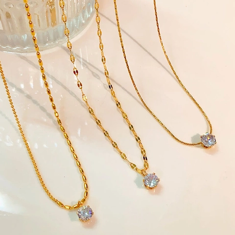 Collana Con Pendente In Zirconia Cubica Rotonda Acciaio Al Titanio Minimalista Gioielli Per Donna