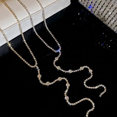 Elegante Collana Lunga Con Nappa A Forma Di Y In Rame Con Strass Catena Regolabile Da Donna Gioielli Per Feste