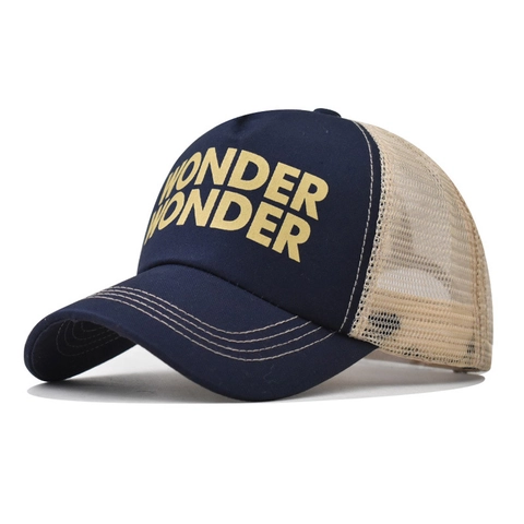 Unisex Cotton Trucker Hat Mesh Back Baseball Cap With Wonder Letter Print Adjustable Snapback Outdoor Sun Protection