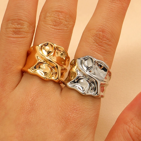 Bague Ouverte de Lave Fondue Irrégulière Pour Femmes Style Métal Liquide Esthétique Vintage Ton Or Argent Bijoux Réglables Accessoire de Doigt