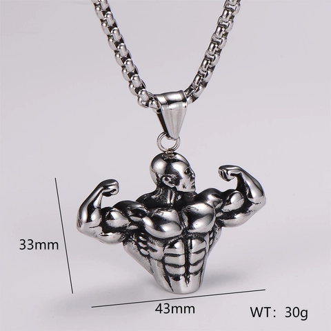 Collar Con Colgante De Hombre Musculoso Culturismo Acero Inoxidable 304 Joyas Fitness Gym Hip Hop Vintage Para Hombres