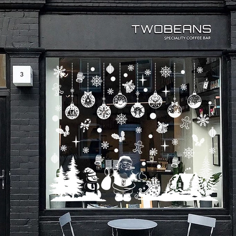 Christmas Window Stickers Static Clings White PVC Santa Reindeer Snowflakes Decals For Glass Door Shop Home Decor