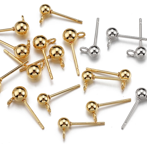 Ball Stud Earring Posts With Loop And 925 Sterling Silver Earring Post Stainless Steel DIY Jewelry Making Findings For Women