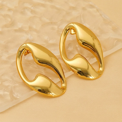 Irregular Geometric Hollow Earrings Stainless Steel 18K Gold Plated Fluid Metal Abstract Retro Style Jewelry For Women