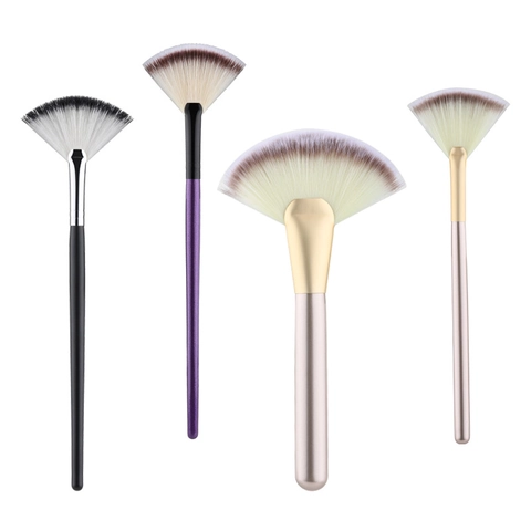 Professional Fan Makeup Brush Synthetic Fiber Soft Bristles For Highlighter Powder Contouring Face Beauty Tool