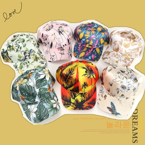 Tropical Print Baseball Cap Satin Polyester Sun Protection Adjustable Outdoor Vacation Peak Hat Floral Palm Tree