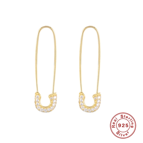 Orecchini a Cerchio in Argento Sterling 925 a Forma di Spilla da Balia per Donna Geometrici con Zirconia Gioielli di Moda