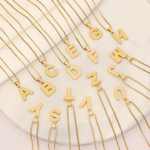 Collana Con Pendente Lettera Iniziale Acciaio Inossidabile Placcato Oro Texture Nido Ape Alfabeto Gioielli Moda Minimalisti