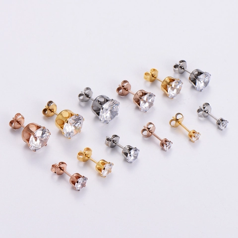Orecchini A Lobo In Acciaio Inossidabile 316L Zirconia Cubica Ipoallergenico Classico Rotondo Castone A Griffe Gioielli