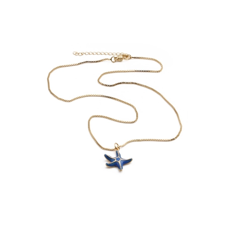 Seestern Anhänger Halskette Gold Überzogenes Kupfer Blaues Emaille Box Kette Ozean Stil Mode Schmuck Für Frauen