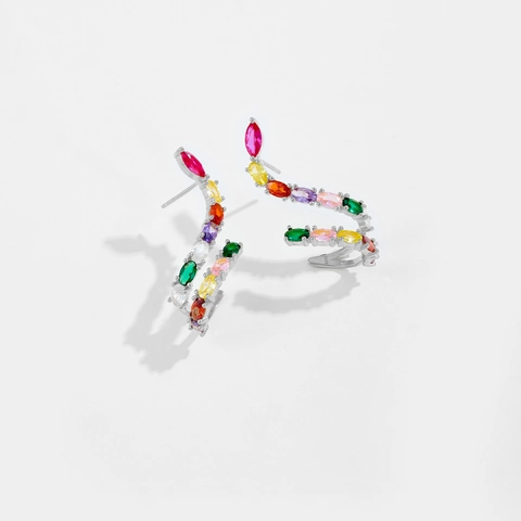 Orecchini A Serpente A Forma Di S Zirconia Marquise Colorata Design Di Lusso Nicchia 925 Sterling Silver Earring Post Per Donne
