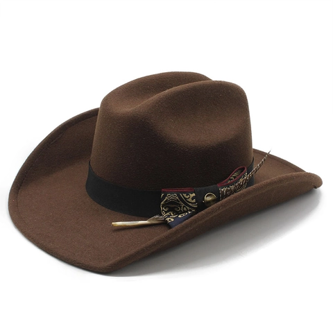 Cappello Da Cowboy Occidentale Fedora In Feltro A Tesa Larga Con Piuma Cintura Etnica Retrò Per Uomini Donne