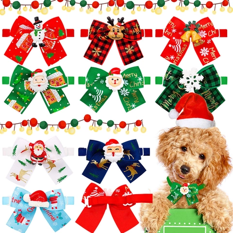 Collare Con Papillon Per Animali Di Natale Regolabile Nastro Poliestere Renna Babbo Natale Campana Accessori Cani Gatti