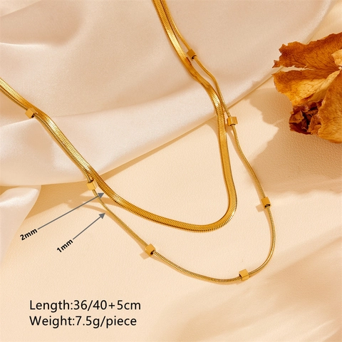 Minimalist Layered Necklace Stainless Steel 18K Gold Plated Snake Chain With Geometric Beads For Women Elegant Jewelry
