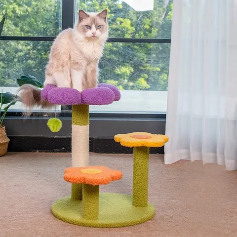 Albero Per Gatti A Fiore Tiragraffi Multilivello Con Palo In Sisal Piattaforme In Peluche Per Gatti Da Interno Pallina Interattiva