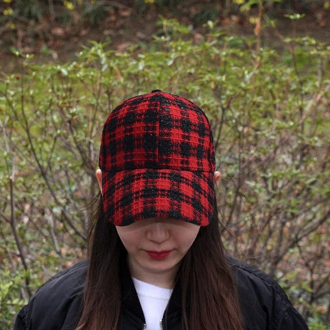 Cappello Da Baseball Retro A Quadri Pied De Poule Tessuto Tweed Caldo Autunno Inverno Regolabile Per Uomo Donna