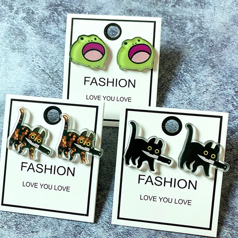Funny Acrylic Cat Knife Halloween Stud Earrings With Steel Earring Post For Women Quirky Frog Animal Jewelry Novelty