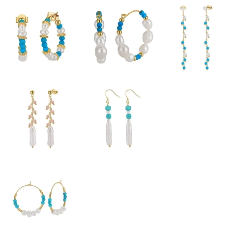 925 Sterling Silver Freshwater Pearl Turquoise Drop Hoop Earrings For Women Bohemian Tassel Earrings Elegant Vacation Wedding Jewelry Gift