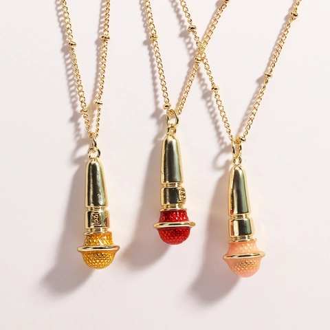 Microphone Pendant Necklace Stainless Steel Music Theme Punk Hip Hop Style Jewelry For Men Women