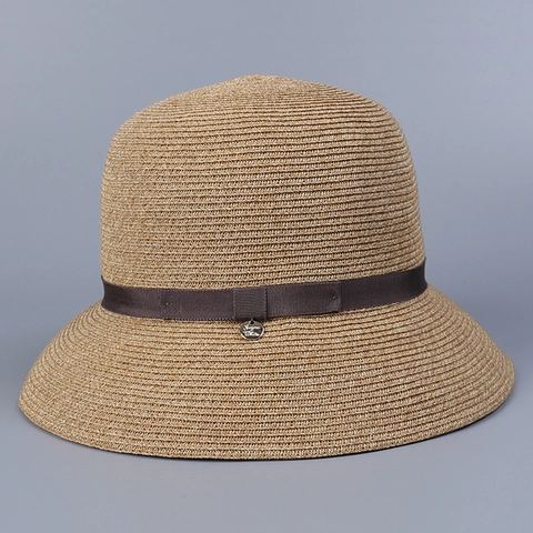 Women Japanese Minimalist Foldable Paper Straw Bucket Sun Hat With Ribbon Bow And Metal Tag Breathable Beach Woven Hat