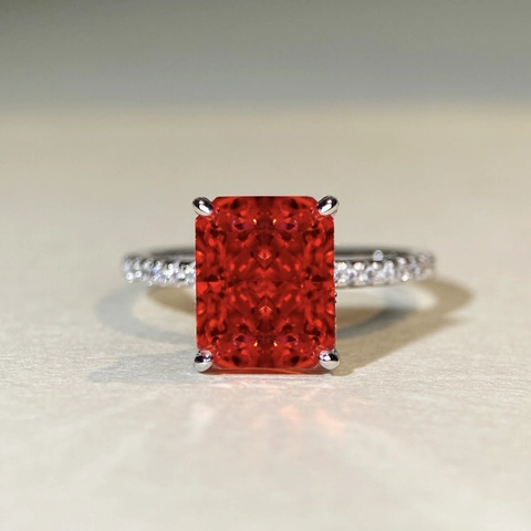Luxury 925 Sterling Silver Radiant Cut Rhinestone Ring For Women Elegant Geometric Inlaid Zirconia Jewelry For Wedding Banquet
