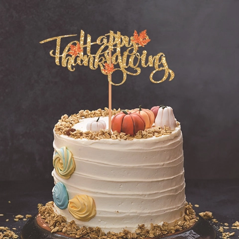 Glitter Happy Thanksgiving Banner Set Oranje Goud Pompoen Esdoornblad Slinger Cake Toppers Thanksgiving Feestversiering Voor Herfstoogst