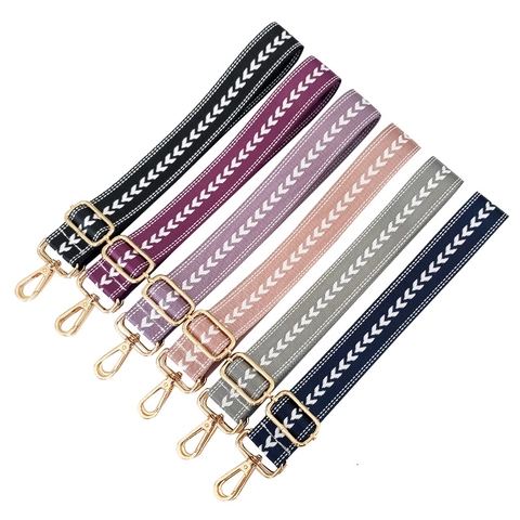 Wide Adjustable Bag Strap Replacement Nylon Fabric Chevron Pattern Crossbody Shoulder Belt Colorful Metal Hardware