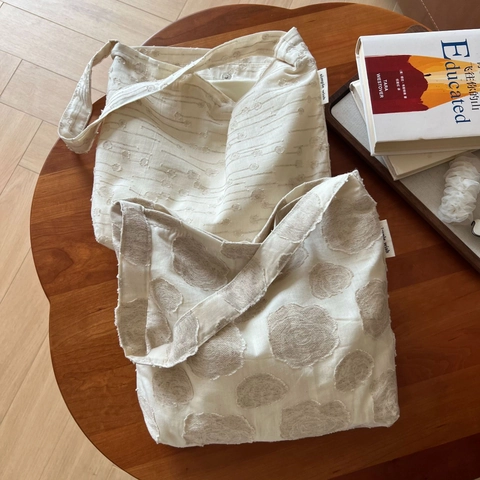 Bolso De Axila Para Mujer Algodón Lino Jacquard Floral Bolso De Hombro Baguette Estilo Vintage Minimalista Lona Crema