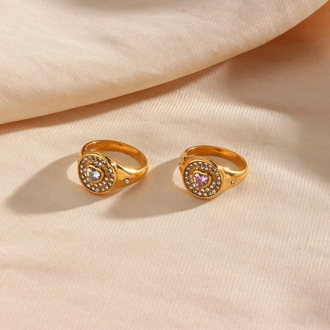 Anello in Acciaio Inossidabile Placcato Oro con Cuore in Zirconia per Donna Anello a Fascia Geometrico con Strass Regalo
