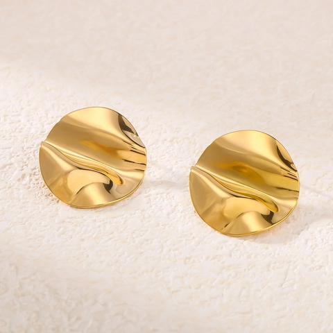 Statement Unregelmäßige Runde Ohrstecker 18K Vergoldet Edelstahl Gekörnt Lotusblatt Textur Mode Für Damen