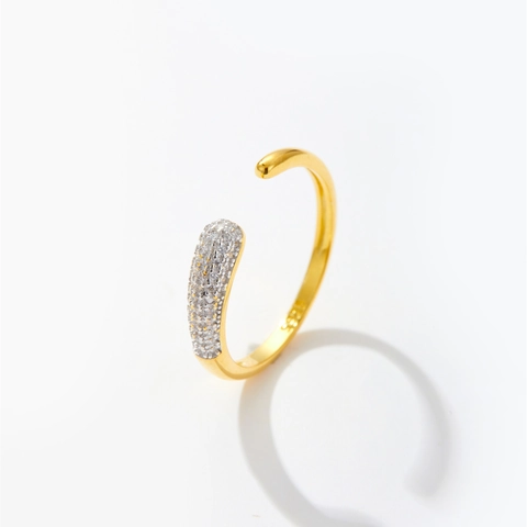Verstelbare Open Ring 925 Sterling Zilver 18K Verguld Geometrische Zirkonia Minimalistische Retro Sieraden Voor Dames
