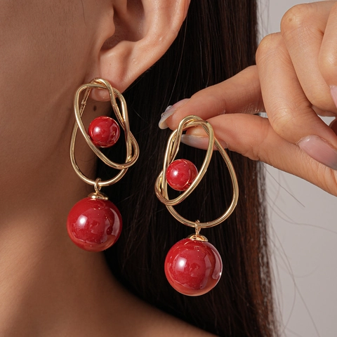 Geometric Winding Double Bead Dangle Earrings With 925 Sterling Silver Earring Post Copper Acrylic Artistic For Women