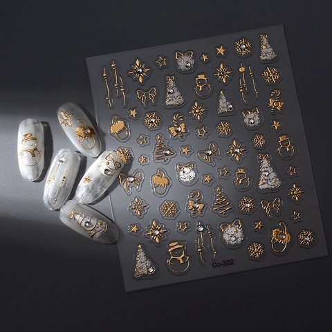 Weihnachts 5D Nagelaufkleber Mit Kristallen Gold Silber Schneeflocke Schneemann DIY Maniküre Dekoration Wasserfest