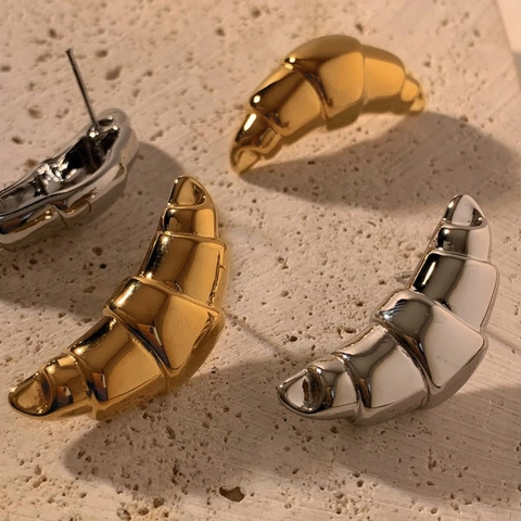 Croissant Chunky Hoop Ohrringe Edelstahl Französisch Retro Spiral Textur Metall Ohrschmuck Für Frauen Trendy Minimalistisch