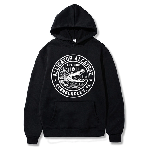 Felpa Con Cappuccio Grafica Alligator Alcatraz Da Uomo Pullover A Maniche Lunghe Con Tasca A Marsupio In Pile Retro Americano