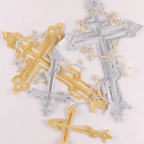 Toppa Ricamata Croce Da Stirare Oro Argento Filo Metallico Stile Barocco Distintivo Religioso Per Decorazione Abbigliamento