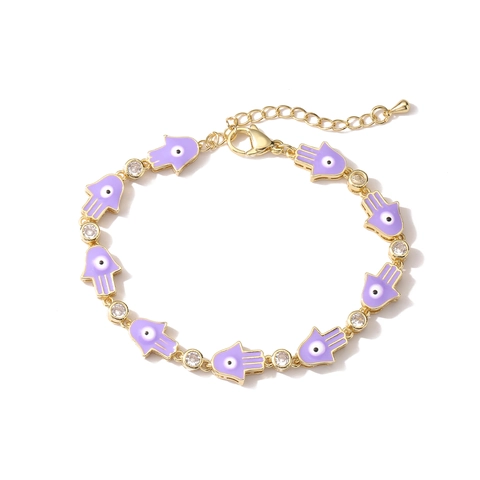 Hamsa Hand Böser Blick Armband Vergoldet Kupfer Emaille Tropfen Öl Strass Verstellbares Gliederkettenarmband Für Damen Schmuck