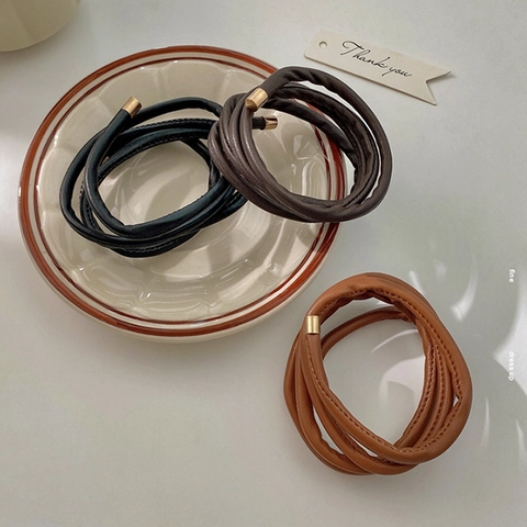 Minimalist PU Leather Hair Tie Bun Maker With Metal Caps Flexible Twist Ponytail Holder For Women Elegant Hair Accessory