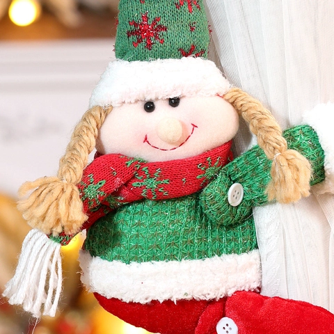 Attaches De Rideau De Noël Elfe Gnome Poupée En Peluche Tricotée Décorative De Fête Pour Fenêtres Rouge Vert